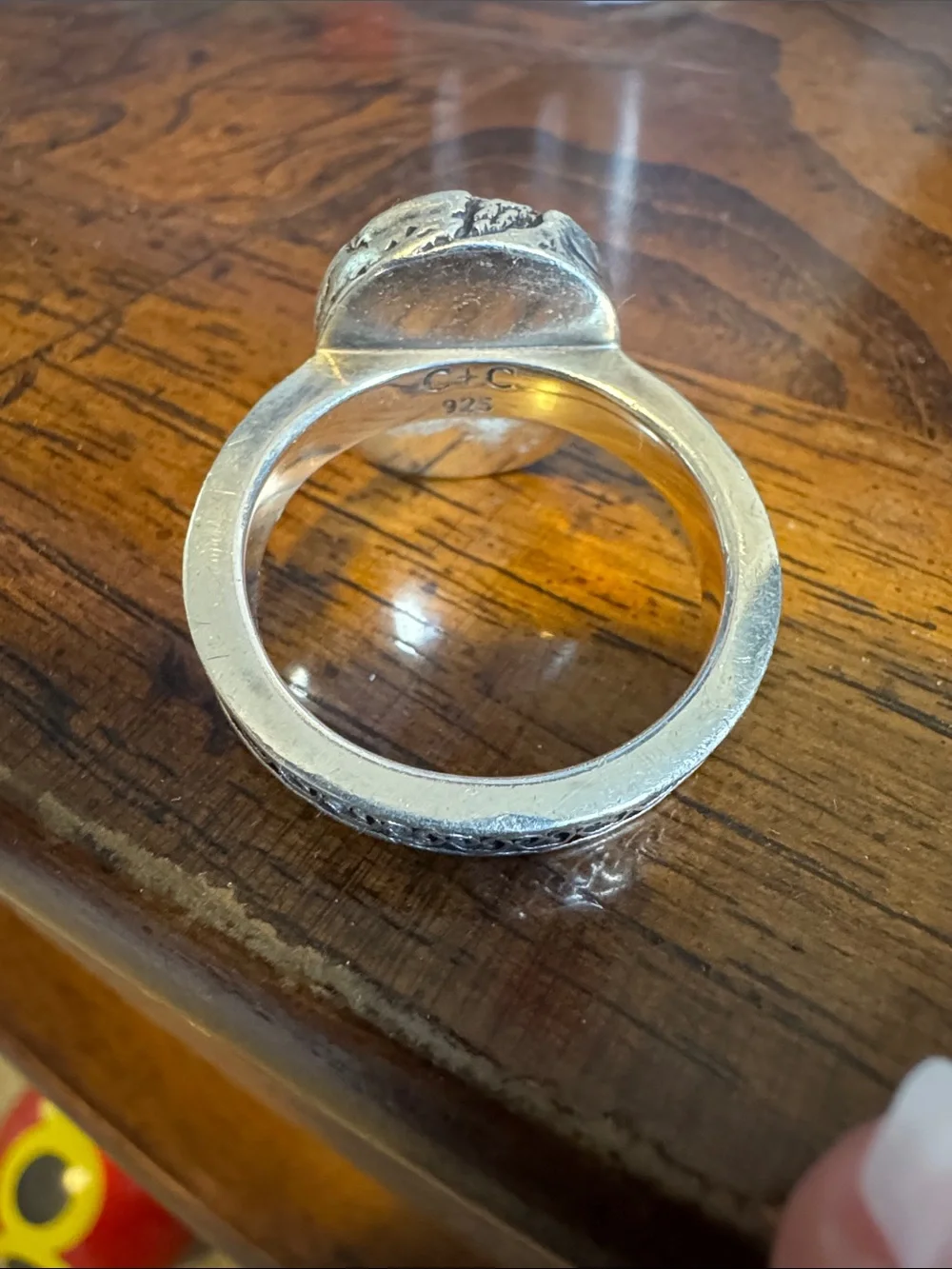 Men's Silver Ouroboros Signet Ring with Intricate Band Detailing